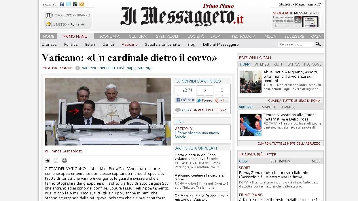 Vatikán_Taliansko_pápež_Il Messagerro_titulka_článok